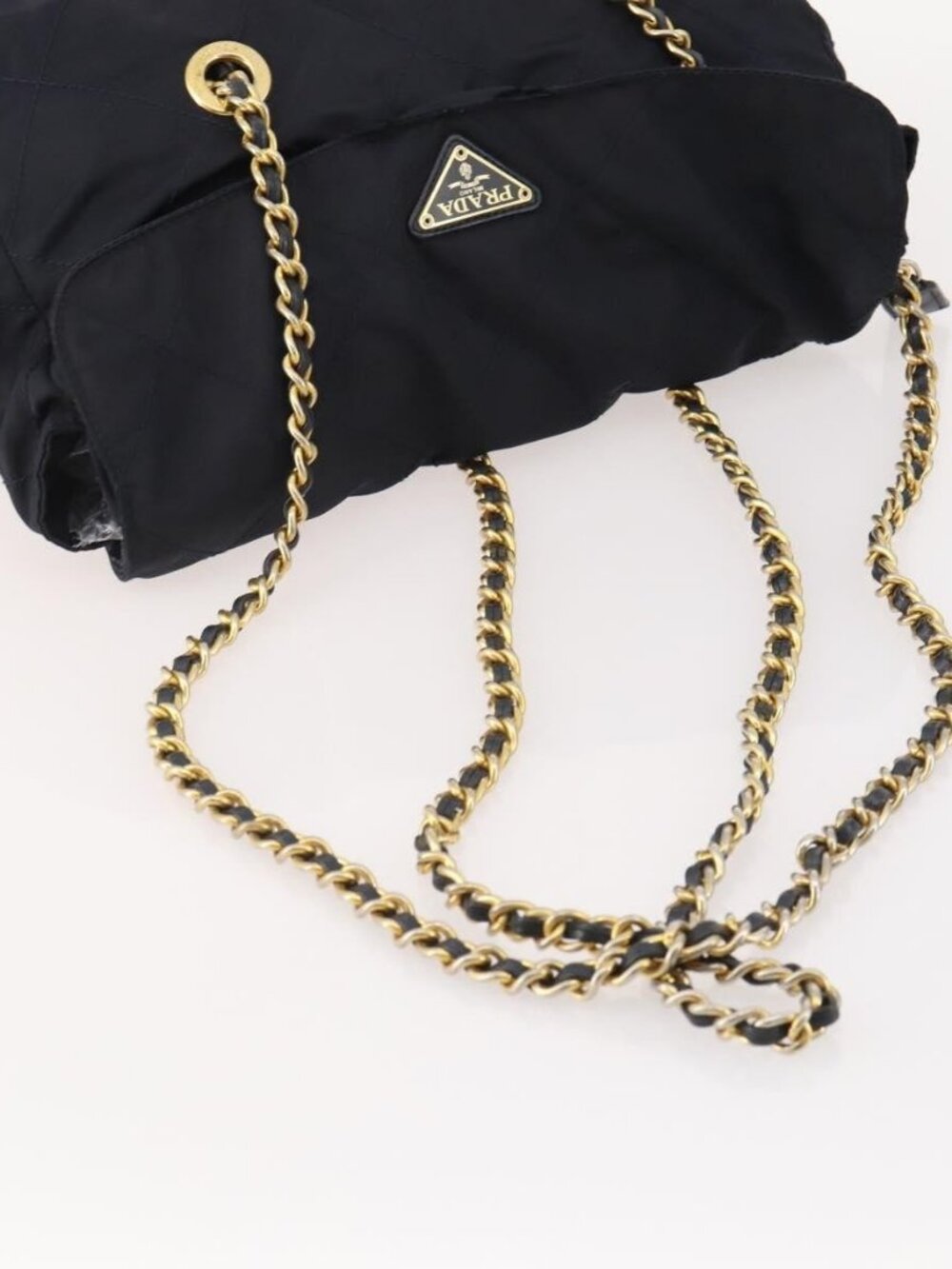 PRADA Chain Tote Bag Nylon 2 Set Navy Black Auth